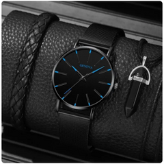 Подарунковий набір Годинник+Браслет 3 в 1 Black+Blue