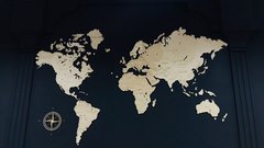 Деревянная карта Мира на стену с названиями Стран, Светлое дерево , XL (250*150 cm)