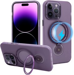 Магнітний чохол із попсокет для iPhone 15 Pro Max + Magsafe Напівпрозорий матовий, Фіолетовий