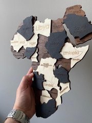 Многослойная Карта Мира на стену Палисандр-Беж-Черный, M (150*100 cm) С названиями стран и штатов