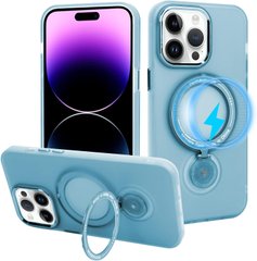 Магнітний чохол із попсокет для iPhone 15 Pro + Magsafe Напівпрозорий матовий, Блакитний