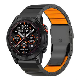 Титановый ремешок для Garmin 26 мм Quick Release &mdash; браслет Titanium с силиконовой вставкой, защита оblack+orange