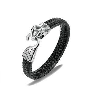 Браслет кожаный BlackPink Snake, Серебристый
