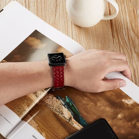 Ремешок кожаный BlackPink с Плетением для Apple Watch 38/40mm, Черный