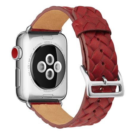 Ремешок кожаный BlackPink с Плетением для Apple Watch 38/40mm, Красный
