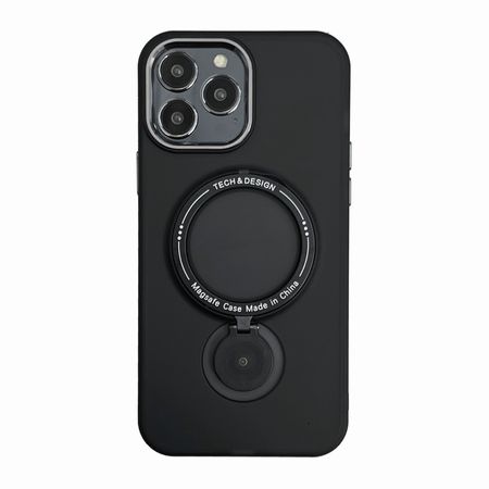 Магнітний чохол з попсокет для iPhone 14 Pro + Magsafe Напівпрозорий матовий, Чорний