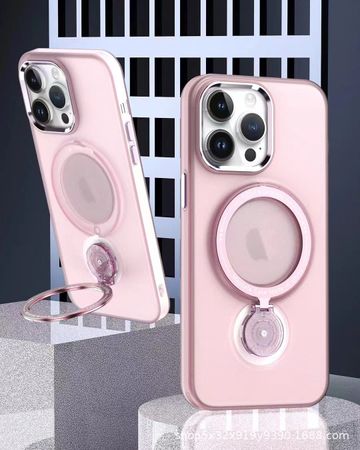Магнітний чохол з попсокет для iPhone 14 Pro Max + Magsafe Полупрозорий матовий, Розовый