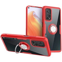 TPU+PC чехол Deen CrystalRing for Magnet (opp) для Xiaomi Mi 10T / Mi 10T Pro, Бесцветный / Красный