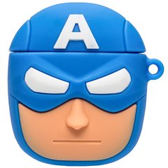 Силиконовый футляр Marvel & DC series для наушников AirPods 1/2 + карабин, Капитан Америка / Синий