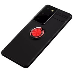 TPU чехол Deen ColorRing под магнитный держатель (opp) для Samsung Galaxy S21 Ultra, Черный / Красный
