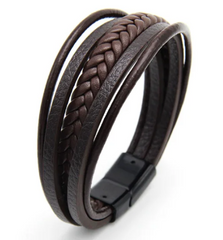 Мужской кожаный браслет BlackPink Плетение 20.5 см, Коричневый