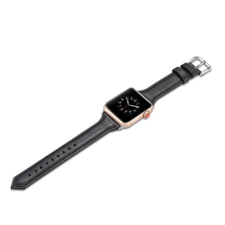 Шкіряний ремінець BlackPink Вузький для Apple Watch 38/40mm, Чорний