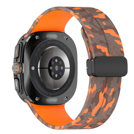 Камуфляжний силіконовий ремінець з магнітною пряжкою для Samsung Galaxy Watch7 Ultra 47 мм, помаранчевий
