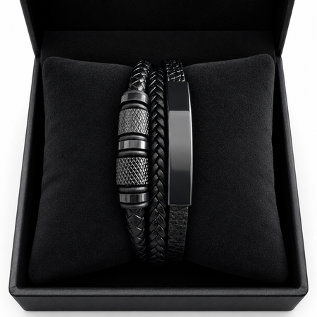 Браслет шкіряний " Luxe Layer " 21см., Black