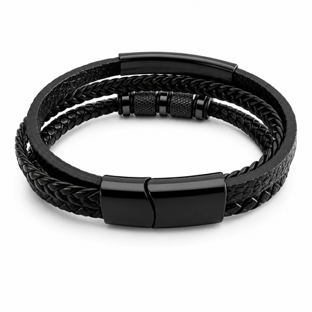 Браслет шкіряний " Luxe Layer " 21см., Black