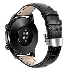 Шкіряний ремінець для годинника універсальний 22мм., Black+Silver