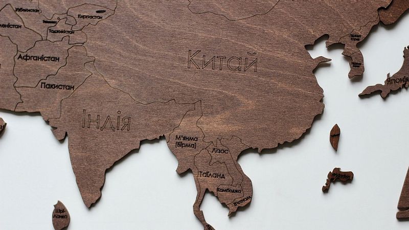 Деревянная карта Мира на стену с названиями Стран, Темно-Коричневая, M (150*100 cm)