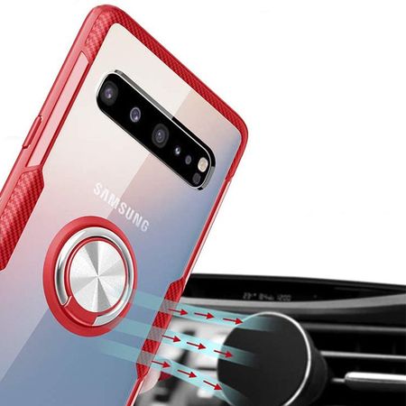 TPU+PC чехол Deen CrystalRing for Magnet (opp) для Samsung Galaxy S10, Бесцветный / Красный