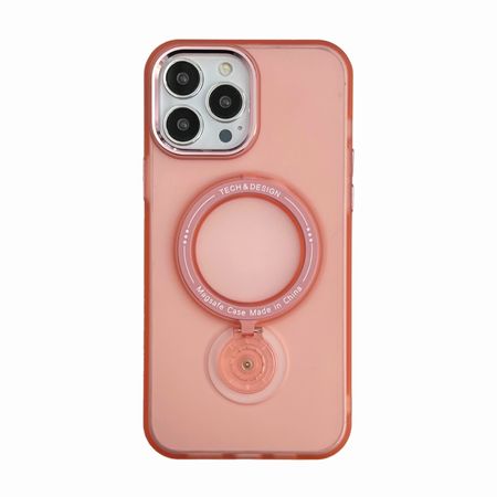 Магнітний чохол із попсокет для iPhone 15 Pro Max + Magsafe Напівпрозорий матовий, Рожевий
