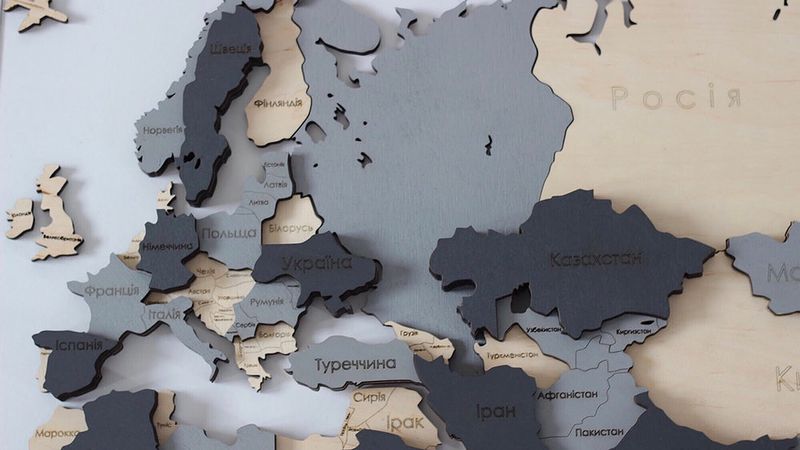 Багатошарова Карта Миру на стіну Сіра S (120*80 cm) з назвами країн