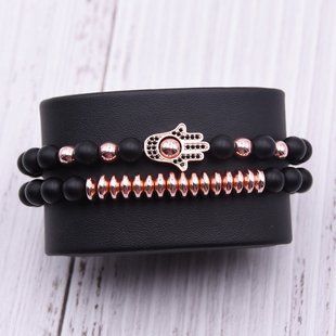 Браслет мужской BlackPink Хамса из натурального камня, Розовое золото.