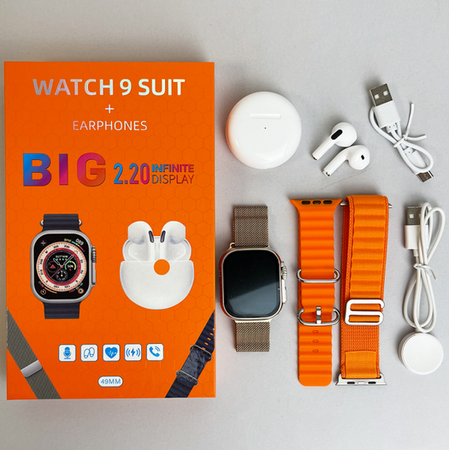 Комплект Смарт часы + наушники + 3 ремешка Big 2.20 (Watch 9+ Pro 6), Orange