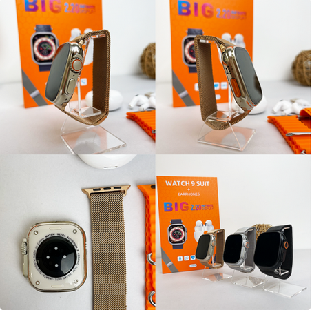 Комплект Смарт годинник + навушники + 3 ремінці Big 2.20 (Watch 9+ Pro 6), Orange
