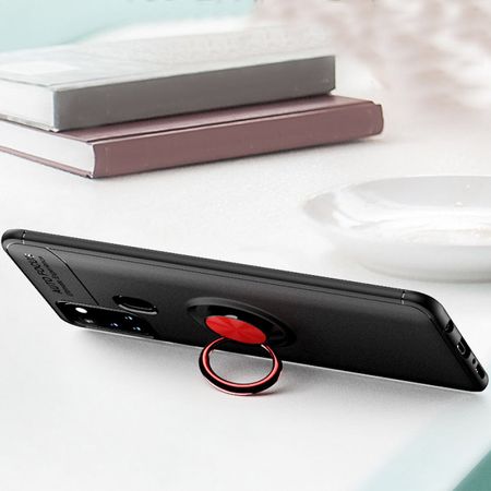 TPU чехол Deen ColorRing под магнитный держатель (opp) для Samsung Galaxy A21s, Черный / Красный