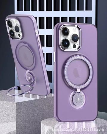 Магнітний чохол із попсокет для iPhone 15 Pro Max + Magsafe Напівпрозорий матовий, Фіолетовий