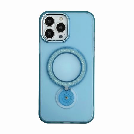 Магнітний чохол з попсокет для iPhone 15 Pro Max + Magsafe Полупрозорий матовий, Голубой