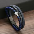 Браслет шкіряний з камінням Сross Black, синій 21
