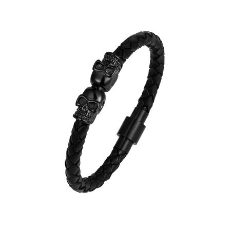 Мужской кожаный браслет BlackPink Череп 20.5 см, Черный