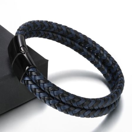 Кожаный браслет BlackPink с Кожаный плетение Duo, Черный