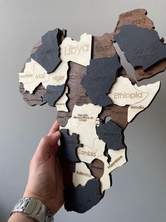 Многослойная Карта Мира на стену Палисандр-Беж-Черный, L (200*130 cm) С названиями стран