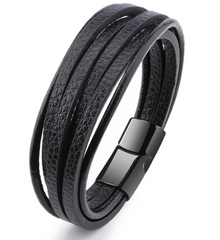 Мужской кожаный браслет BlackPink с Кожаный с плоскими линиями , Черный
