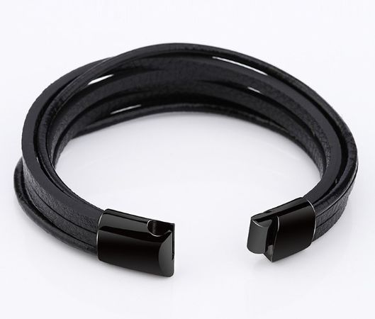 Мужской кожаный браслет BlackPink с Кожаный с плоскими линиями , Черный