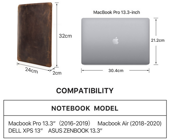 Чохол-конверт шкіряний для Macbook 13 AIR/PRO та інших