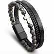 Браслет шкіряний з камінням Сross Black, stone 21