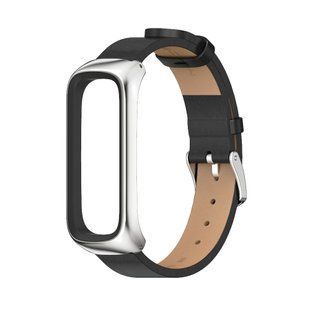 Кожаный ремешок с металлической рамкой для Samsung Galaxy Fit 2, срібний