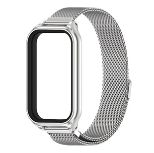 Металлический ремешок Milanese + корпус для Redmi Band 3 / Mi Band 9 Active, срібний