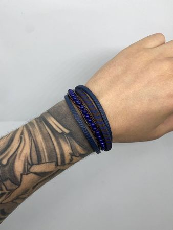 Чоловічий шкіряний браслет BlackPink Парний з міні Камінь, Синій