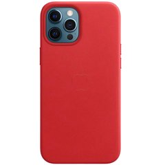 Кожаный чехол Leather Case (AAA) with MagSafe and Animation для Apple iPhone 12 Pro / 12 (6.1"), Red