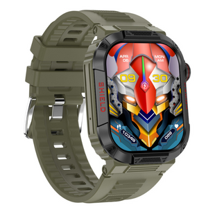 Смарт-часы TANK SKULL 2.02&Prime;, Bluetooth звонки, IP68, военный дизайн, Green